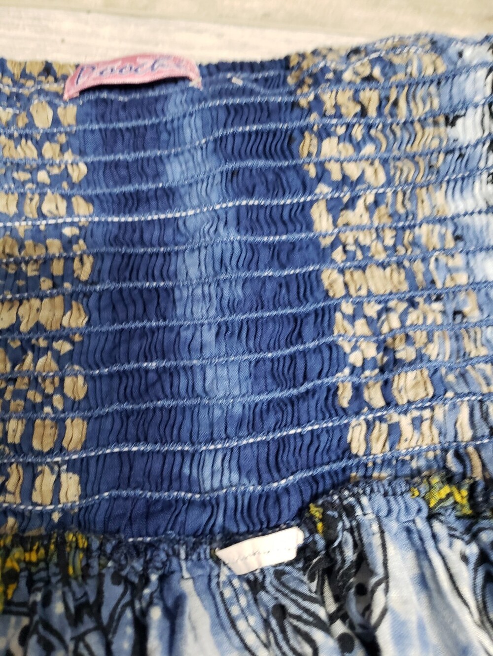 Boho Tie-Dye Harem Pants Blue Cream Mandala Print Smocked Waist Festival Hippie - Picture 12 of 12